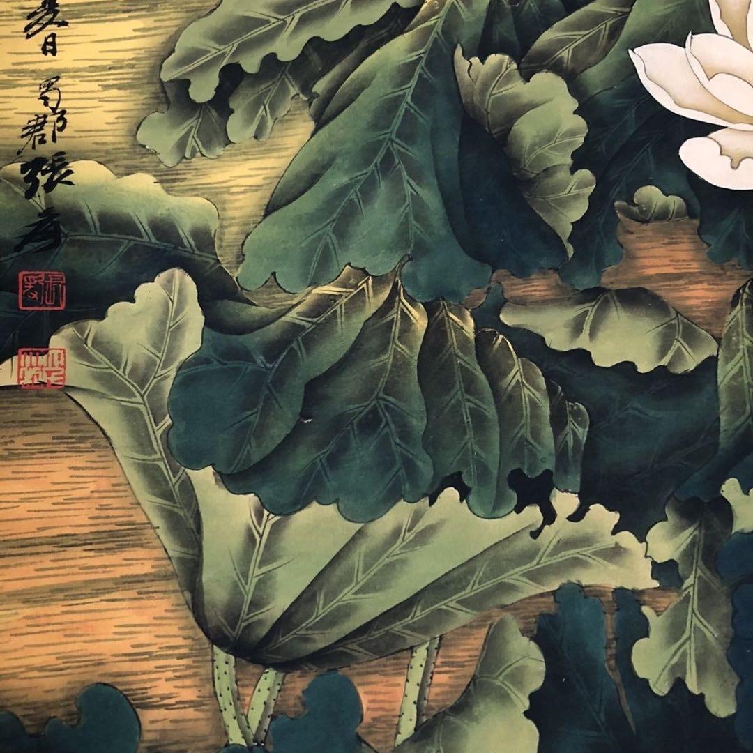 中国掛軸 張大千 百荷図 三尺中堂 掛け軸 中国画 花鳥画 和室インテリア