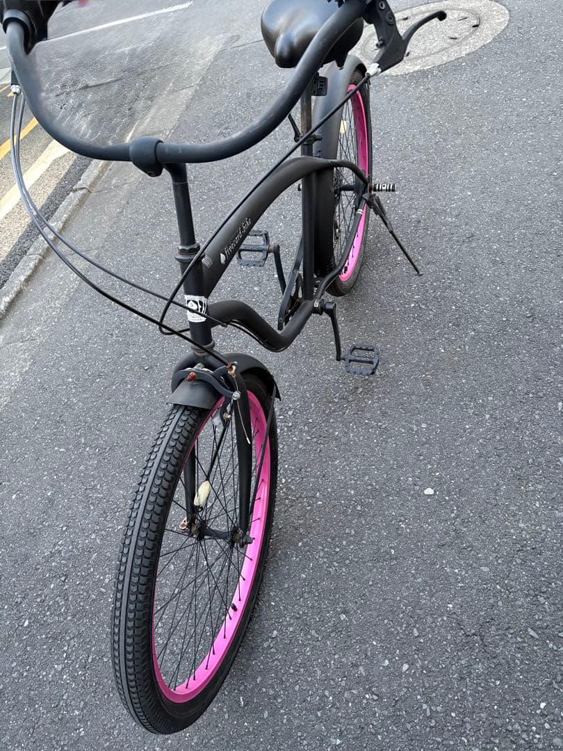 ビーチクルーザー 自転車 ブラック/ピンク 26インチ