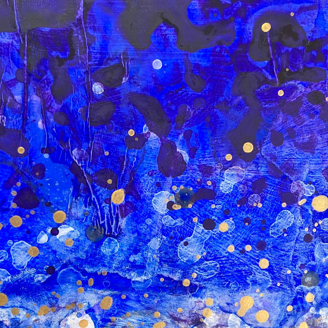 インテリアモダン抽象画＊現代アート 絵画　原画　ゴールド　青　大きめ