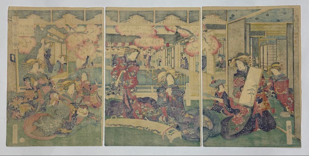 「新島原晩華楼遊女揃」歌川国貞 1969年 3枚続|浮世絵 錦絵 木版画 遊郭
