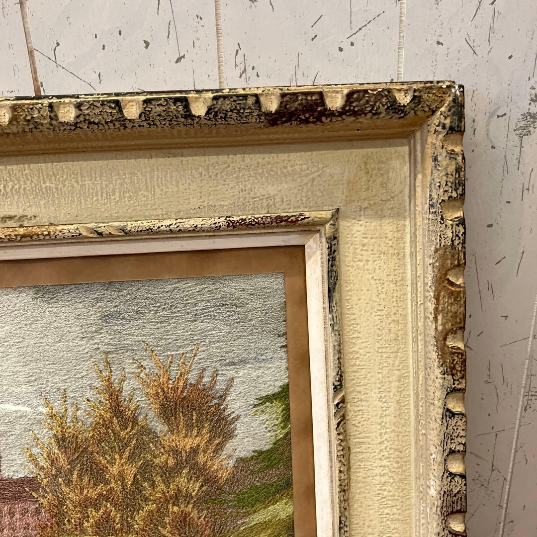 アンティーク 刺繍 絵画 アート 風景画 白鳥 湖 湖畔 壁掛け 壁飾り 額装