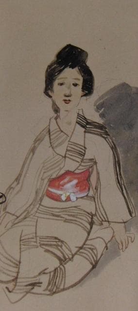 竹久夢二、【座せる女】、希少な大判額装用画集より、美品、新品額装付