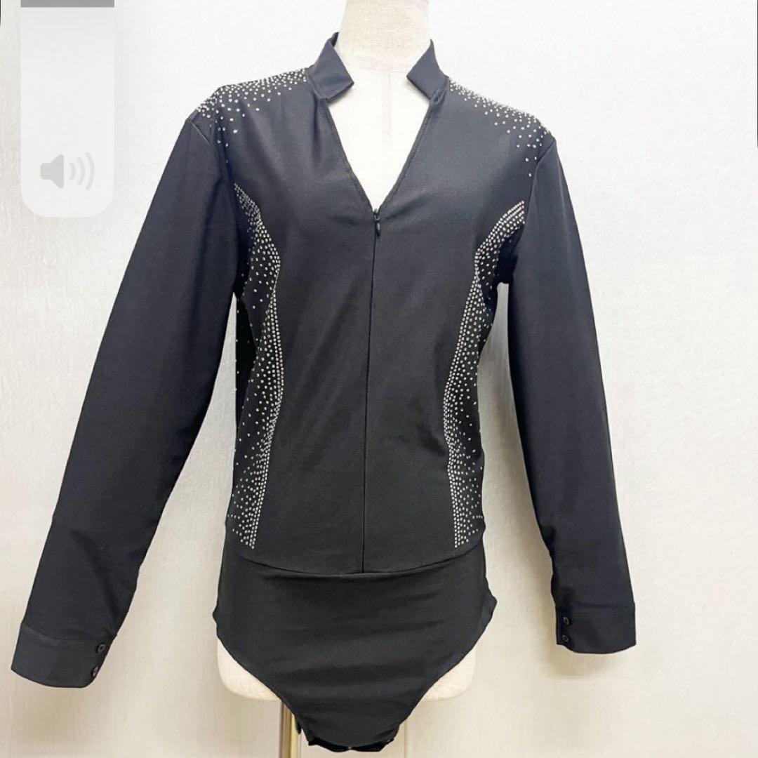 新品 社交ダンス メンズ ファスナー ラテンシャツ ブラック サイズM