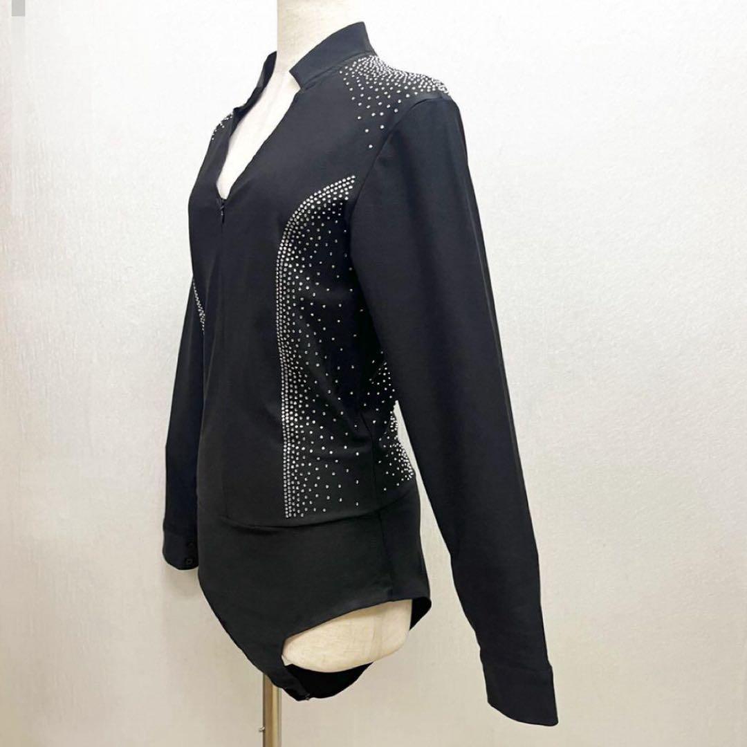 新品 社交ダンス メンズ ファスナー ラテンシャツ ブラック サイズM