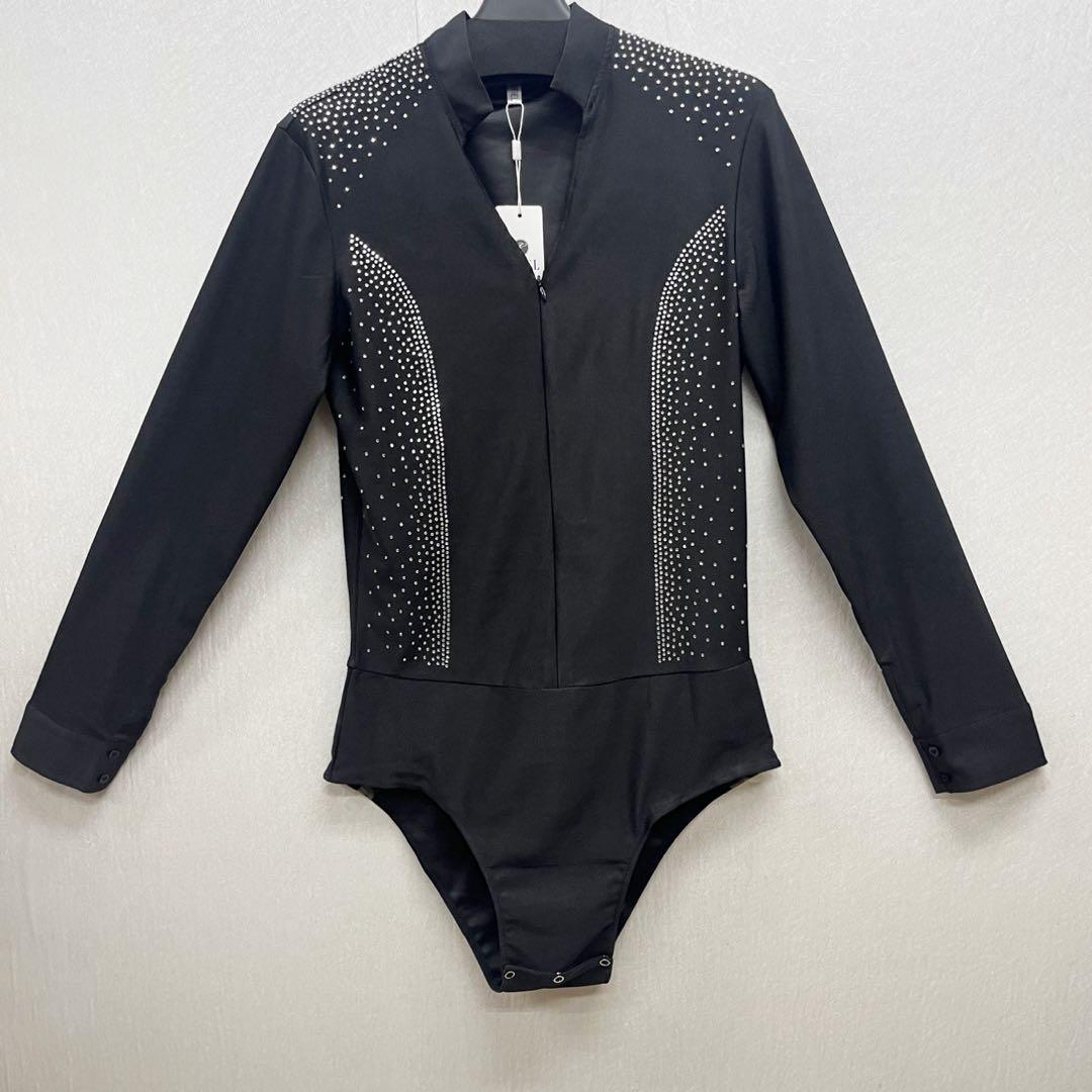 新品 社交ダンス メンズ ファスナー ラテンシャツ ブラック サイズM
