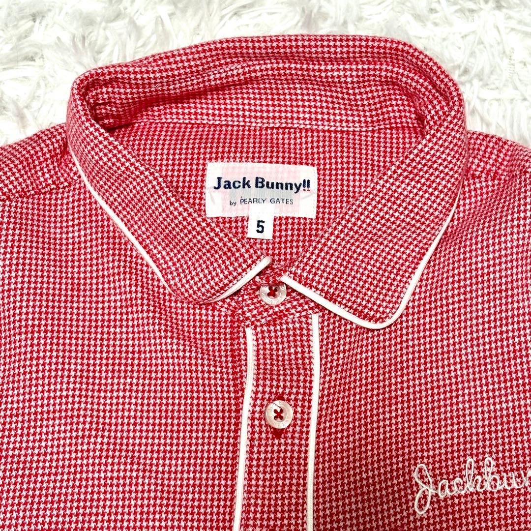 【極美品】ジャックバニー　パーリーゲイツ　半袖ポロシャツ　総柄　レッド　ゴルフ