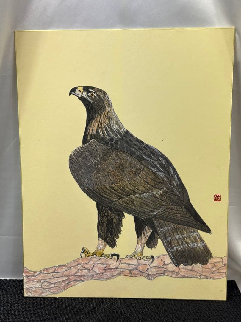 【額無水彩画】イヌワシ・ツバキ 2枚セット　川崎 信夫 3088