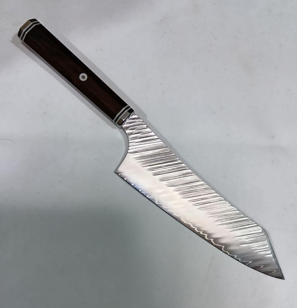 鬼反り切付型 V金10号 9層ダマスカス鋼 牛刀 包丁 22cm 黒檀八角柄