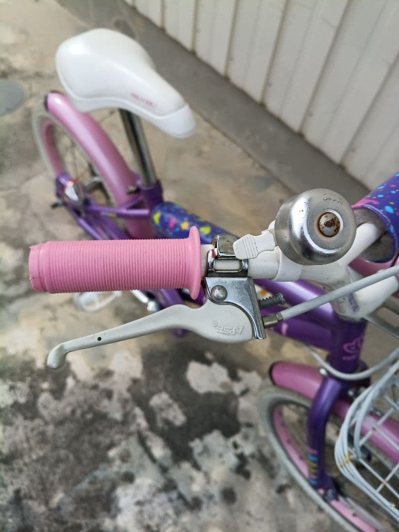 【引き取り限定】16インチ幼児用自転車 紫 花柄 バスケット付き