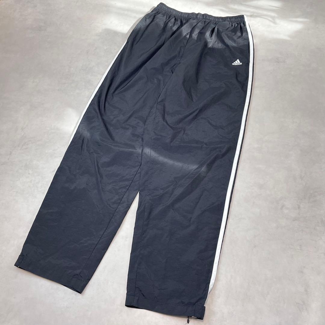 00s adidas バギートラックパンツ 3ライン 刺繍ロゴ ブラック XL