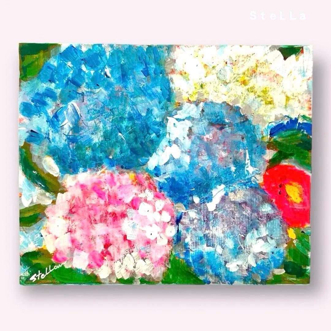 原画　現代アート　お洒落　花　花の絵　店舗インテリア　フラワーアート　青　壁掛け