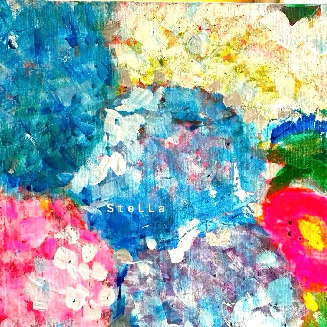 原画　現代アート　お洒落　花　花の絵　店舗インテリア　フラワーアート　青　壁掛け