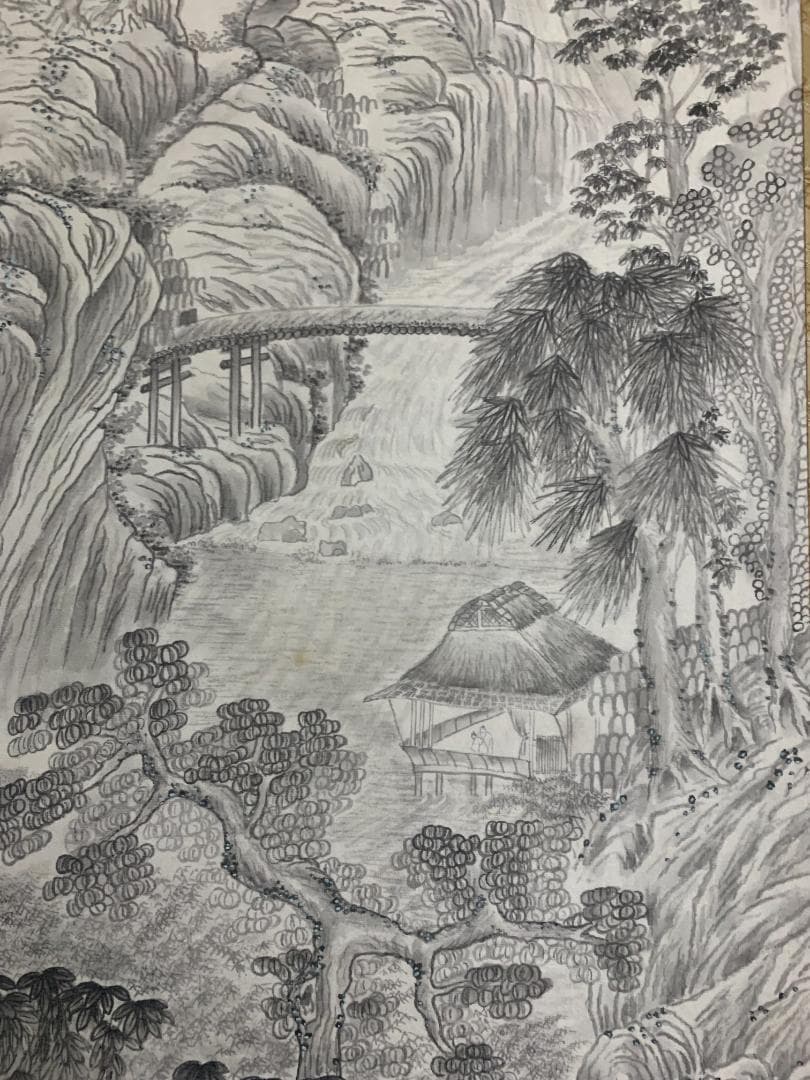 山本香泉 山水図 紙本 肉筆 掛軸 中国画 391