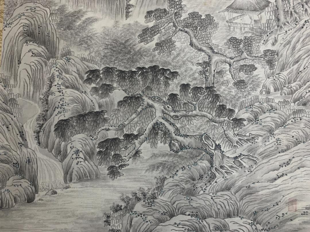山本香泉 山水図 紙本 肉筆 掛軸 中国画 391