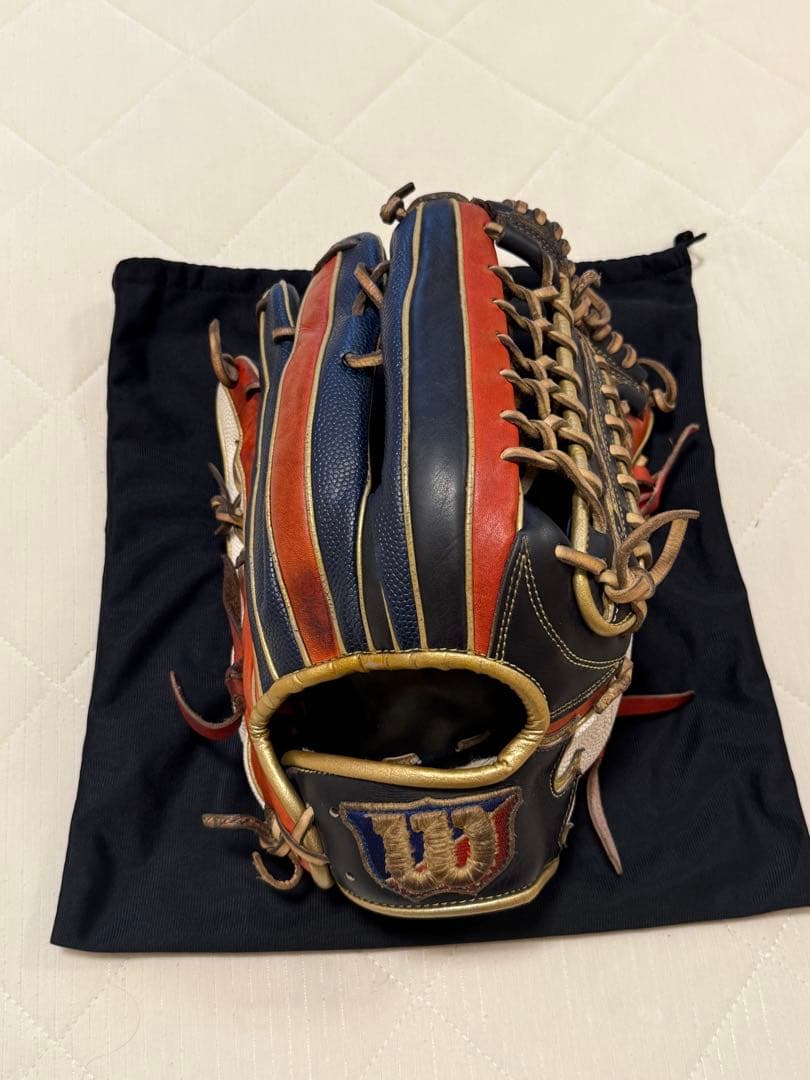 Wilson 軟式グローブ 外野 右投げ用 レッド/ネイビー 袋付き