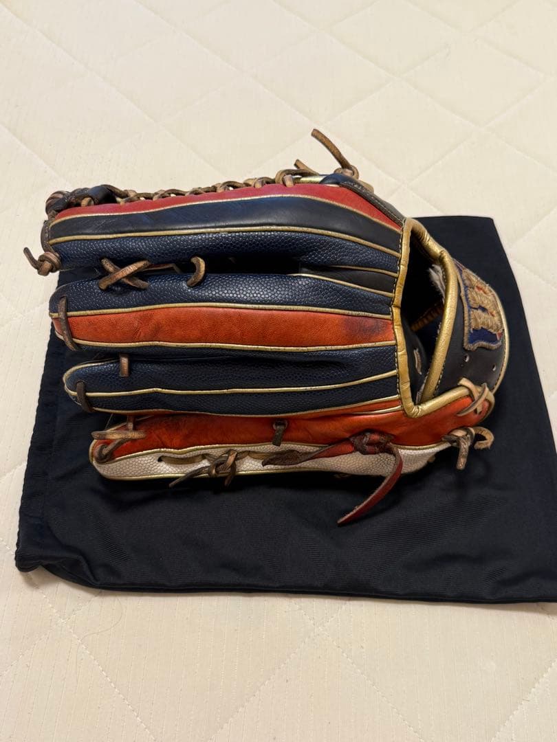 Wilson 軟式グローブ 外野 右投げ用 レッド/ネイビー 袋付き