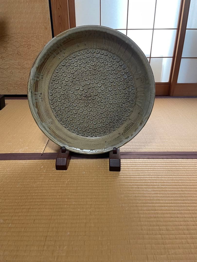 常滑焼 大皿 約57cm 都築信雄作（とされる） 印花文 飾り皿 特大 和モダン
