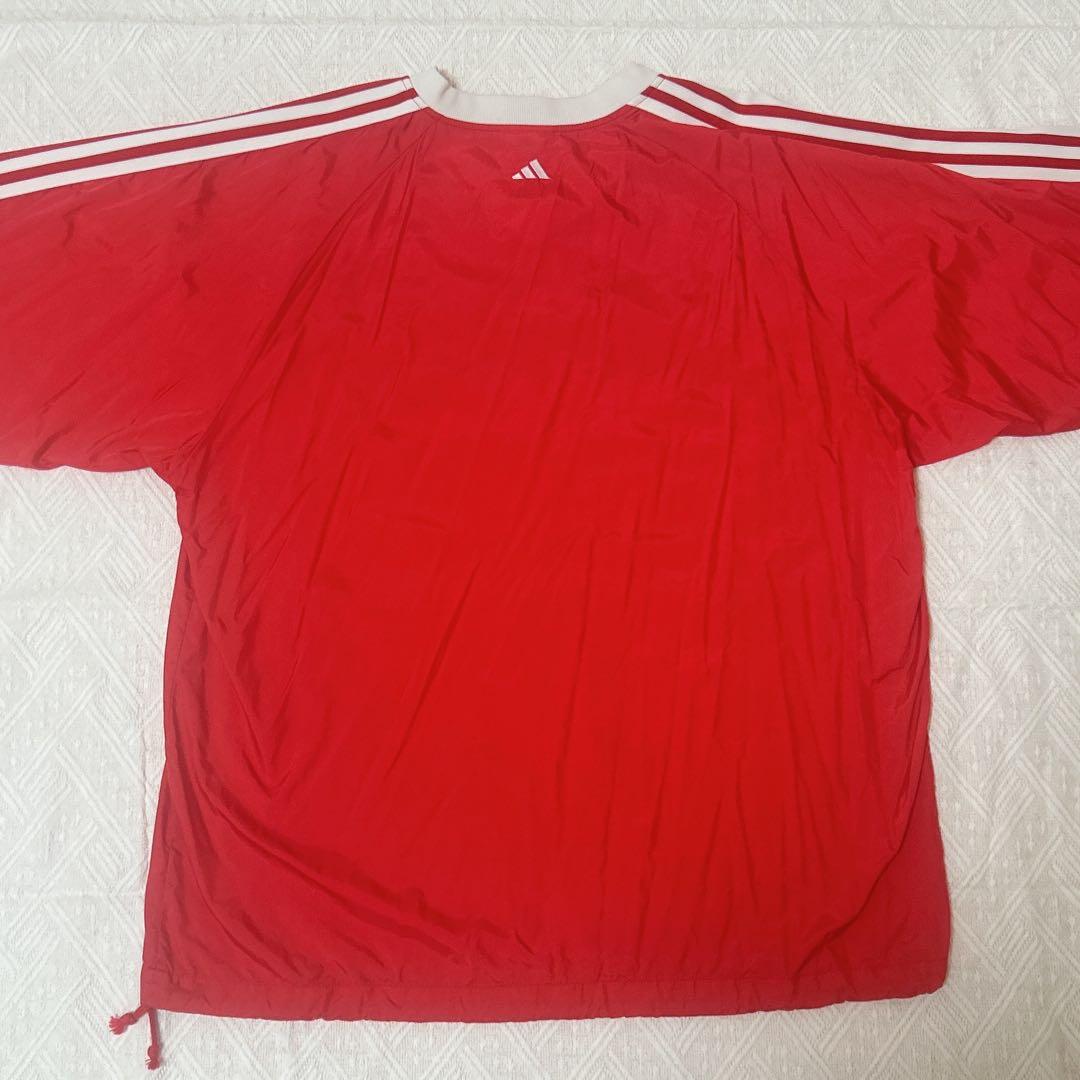 adidas ナイロンプルオーバー ピステ 赤 L 00s 3本ライン Vネック