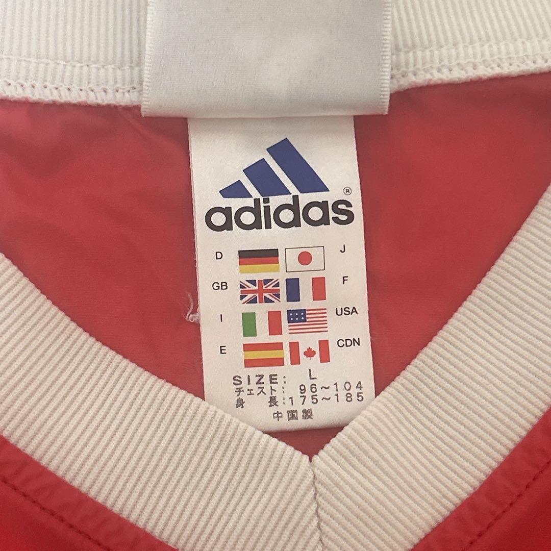 adidas ナイロンプルオーバー ピステ 赤 L 00s 3本ライン Vネック