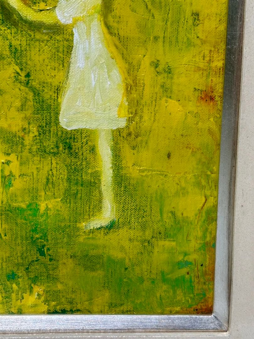#杢田たけを『小鳥と少女』　油彩画　原画 直筆サイン