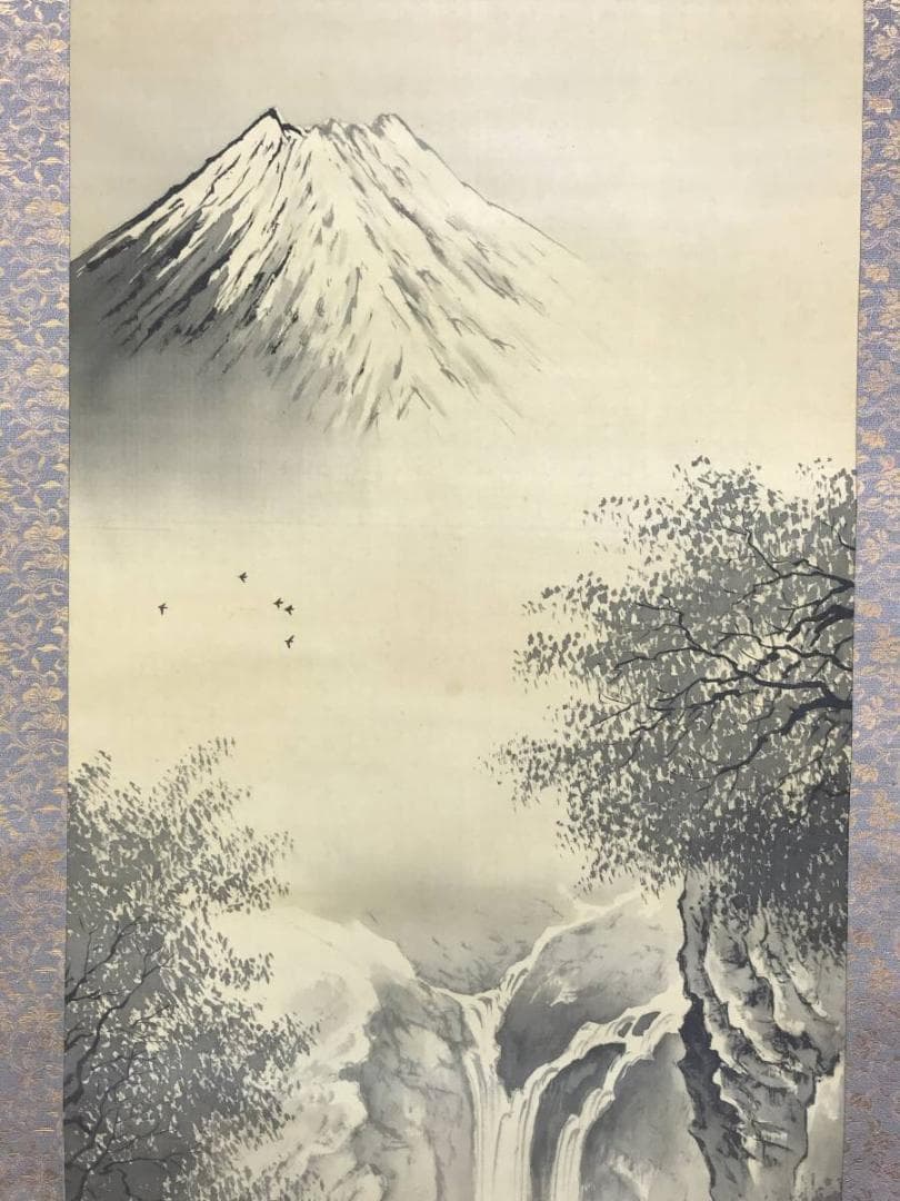 【真作】伊藤春畝/富士山水図/山水図/富士山図/掛軸☆宝船☆AD-800