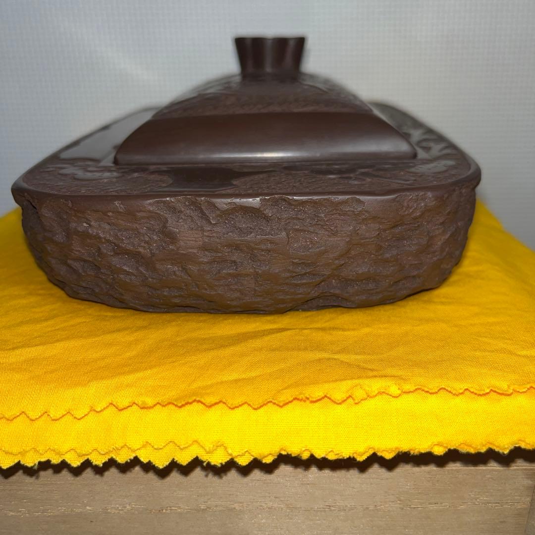 ⭕️赤間硯　大型共蓋付き硯　清風作　新品美品　梅花彫刻　20cm超え　墨持ち良い