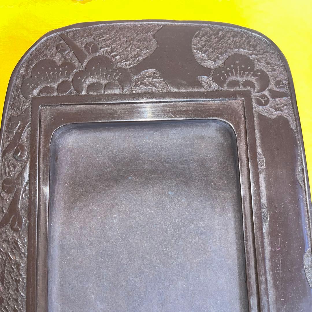 ⭕️赤間硯　大型共蓋付き硯　清風作　新品美品　梅花彫刻　20cm超え　墨持ち良い