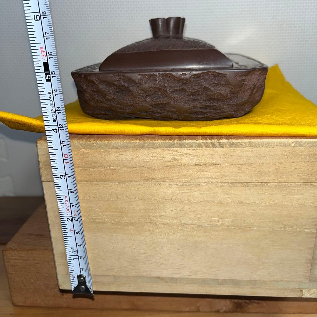⭕️赤間硯　大型共蓋付き硯　清風作　新品美品　梅花彫刻　20cm超え　墨持ち良い