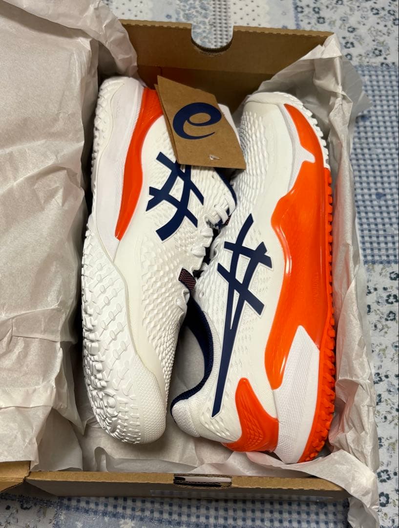ASICS テニスシューズ ホワイト/オレンジ