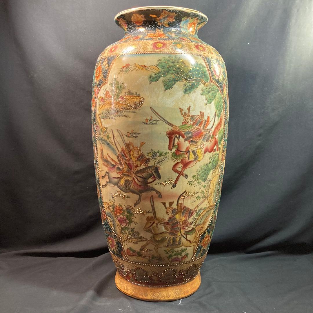 《金彩飾り壺》騎馬武者絵 金彩 飾り壺 大壺 高さ約62cm