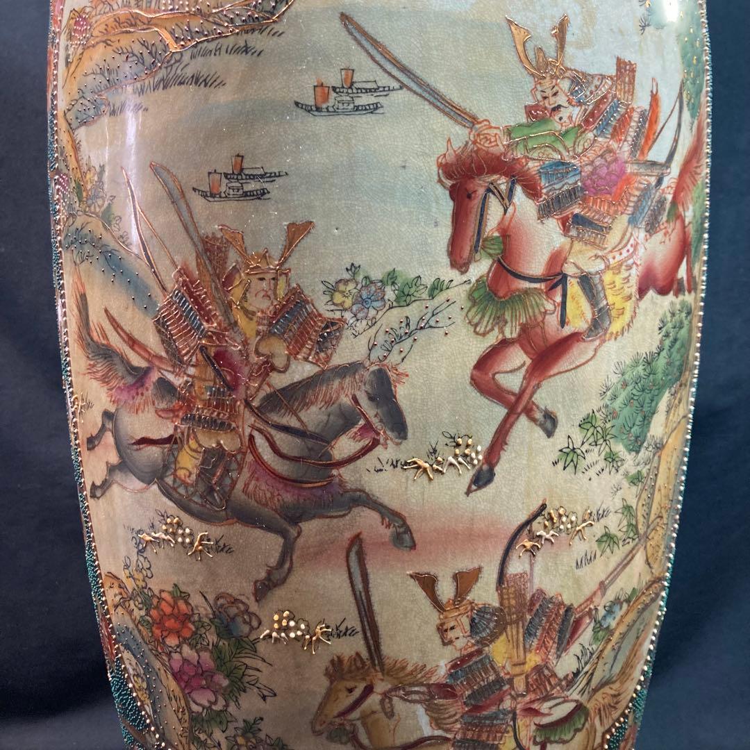 《金彩飾り壺》騎馬武者絵 金彩 飾り壺 大壺 高さ約62cm