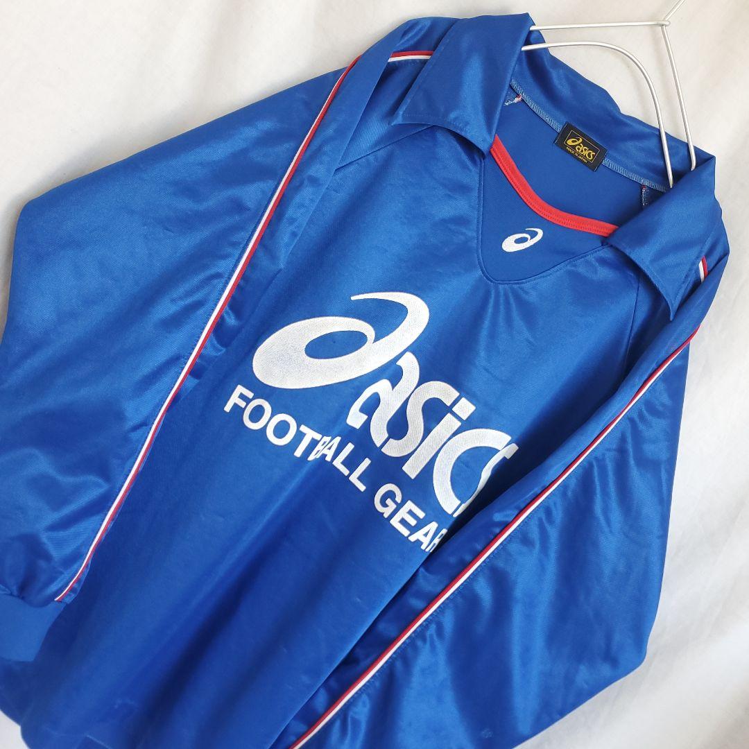 90s asics FOOTBALL GEAR ウェア ロンT ゲームシャツ 青