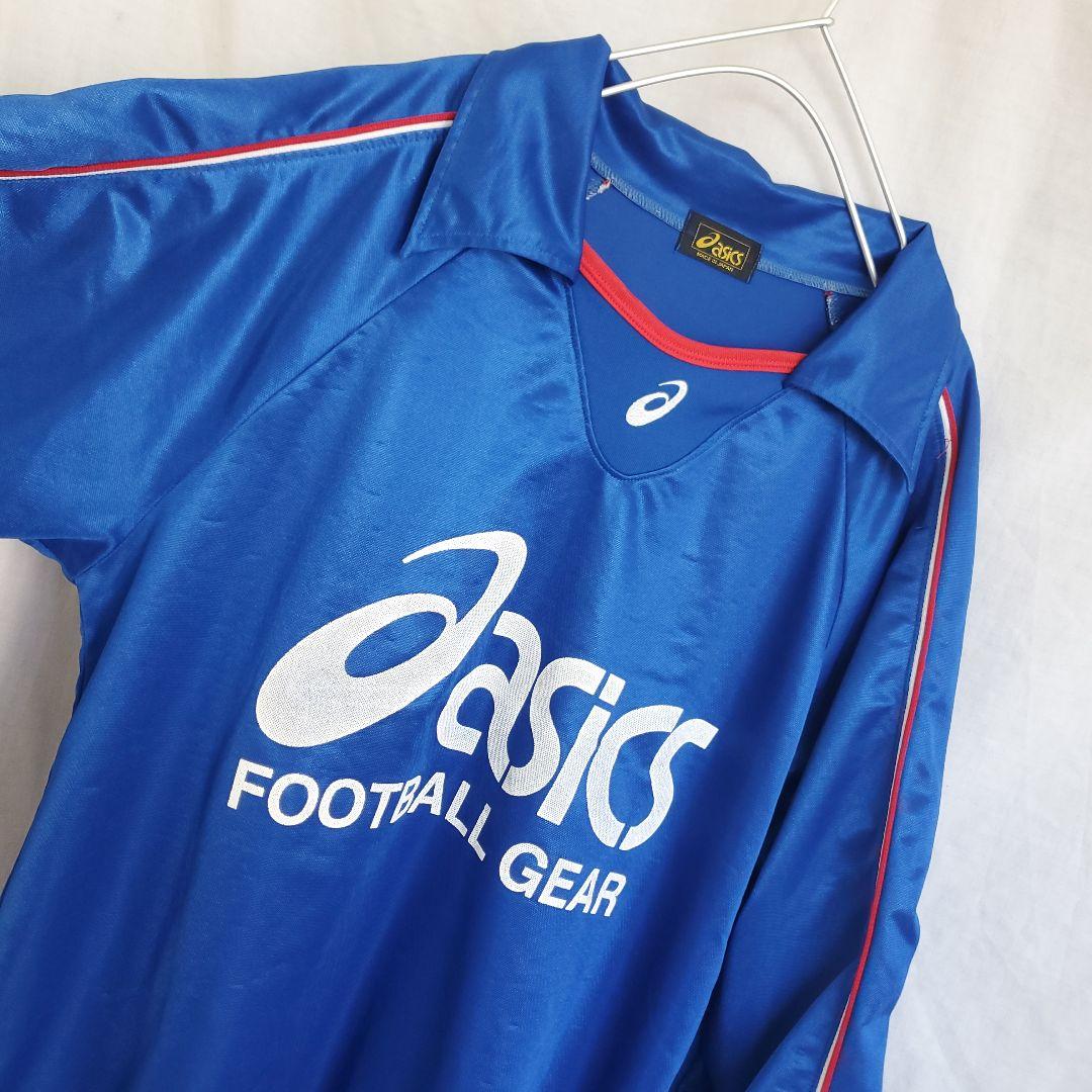 90s asics FOOTBALL GEAR ウェア ロンT ゲームシャツ 青