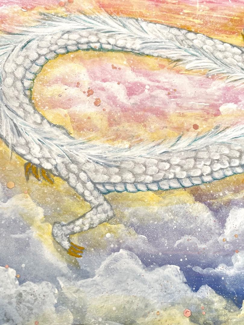 【原画】一点物　龍神様　白龍　太陽　絵画　原画　開運