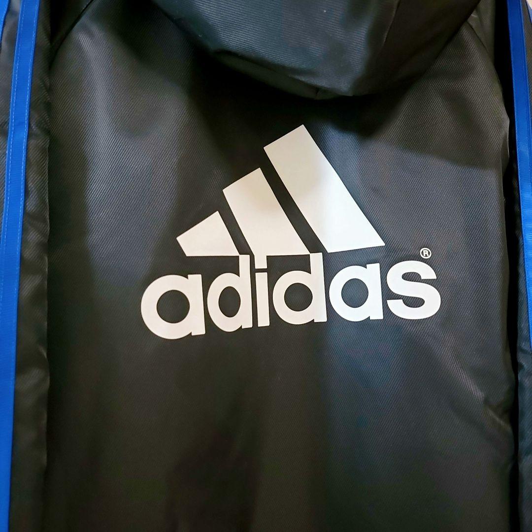 【adidas】新品☆中綿ベンチコート 裏ボア 防寒　 あたたかい160 黒/青