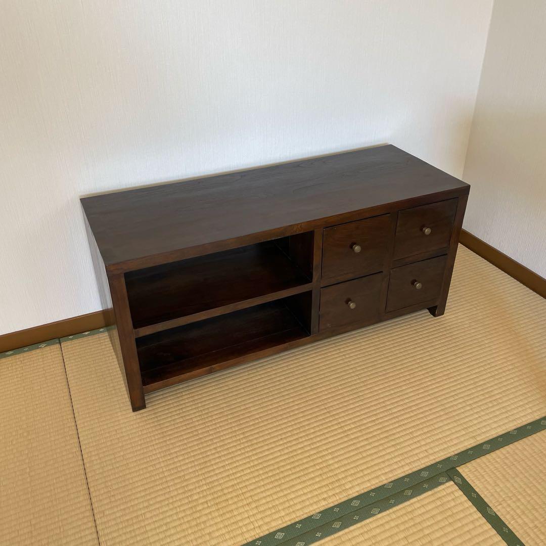 アジアン家具 ローボード 100cm 無垢風 4段引出し