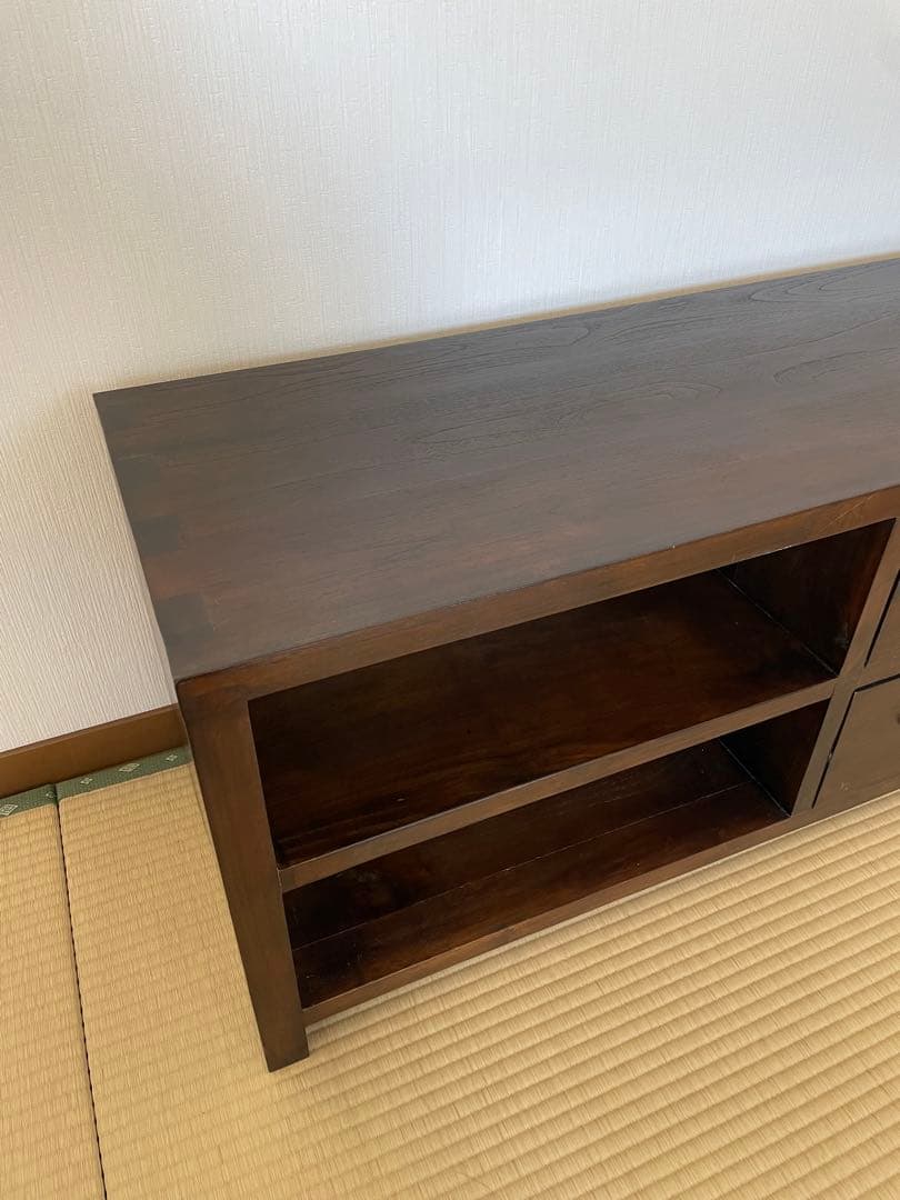 アジアン家具 ローボード 100cm 無垢風 4段引出し