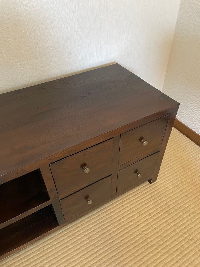 アジアン家具 ローボード 100cm 無垢風 4段引出し