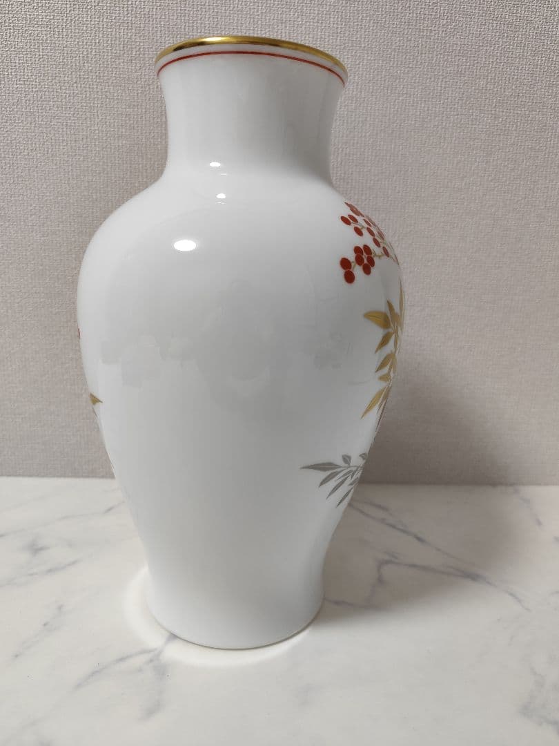 [希少] 大倉陶園 OKURA 花瓶 花器 南天 金彩 フラワーベース