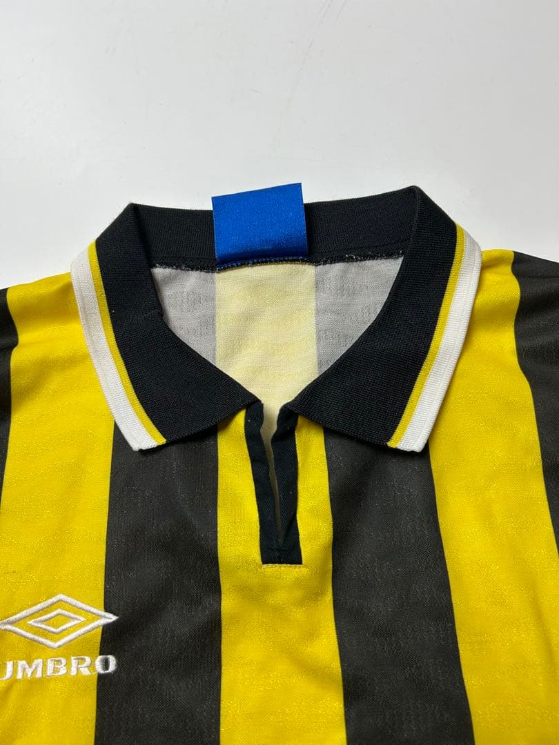 90's UMBRO サッカーシャツ　ストライプ　ブラック/イエロー　Lサイズ