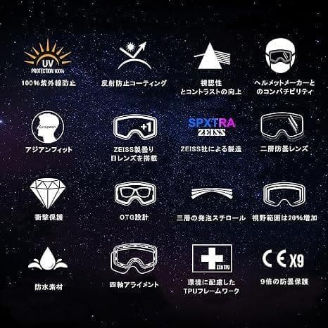Powster スキーゴーグル 雪上OTGスキー板ゴーグル磁性交換レンズ付き