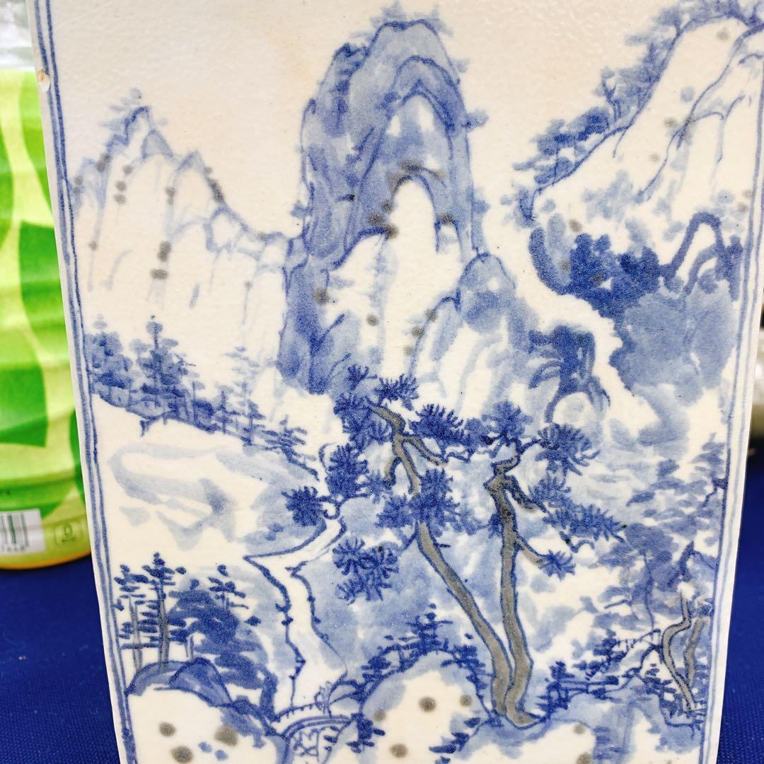 李朝　花瓶　フラワーベース　陶器　染付