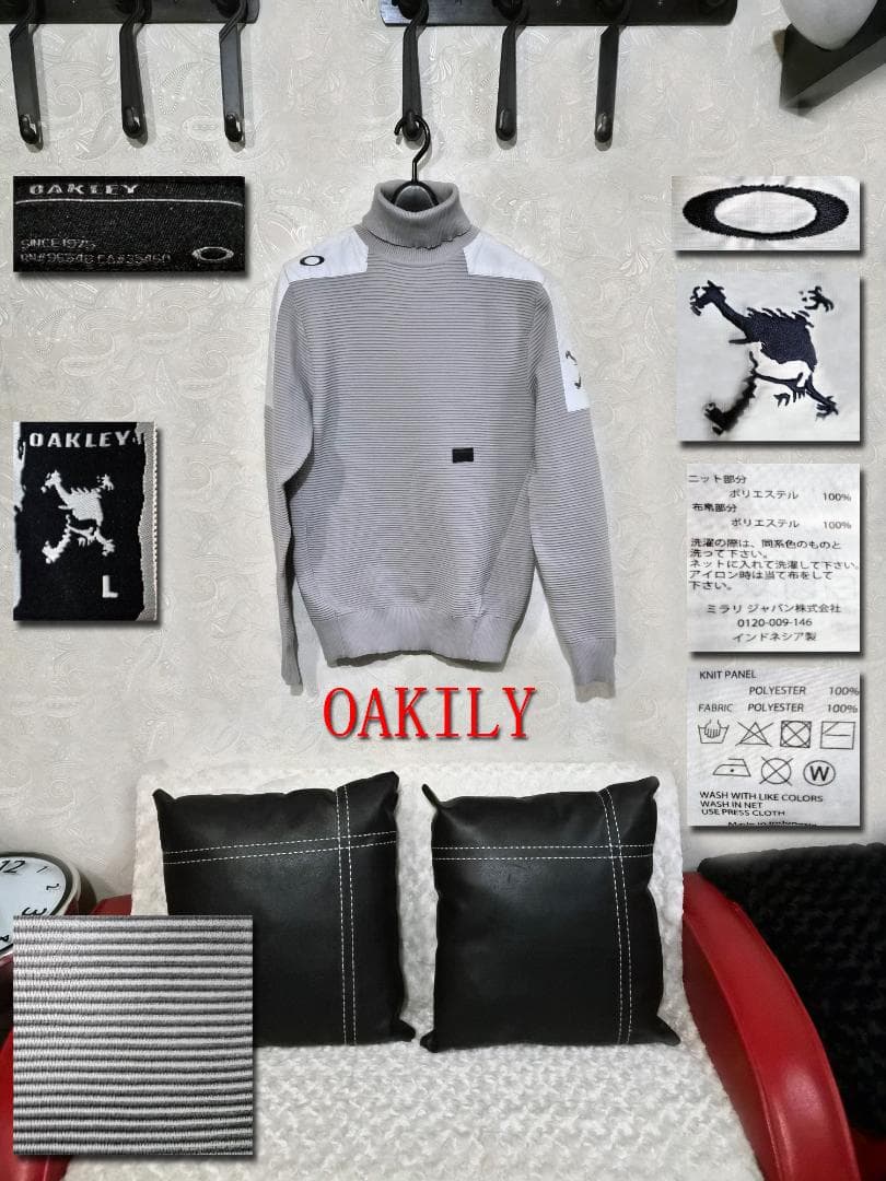 OAKLEY グレー ストライプ セーター L