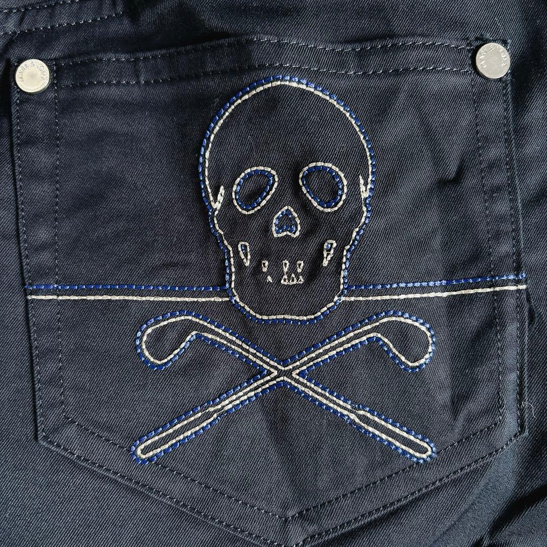 MARK＆LONA スカル 刺繍 ネイビー ミニスカート L ゴルフウェア