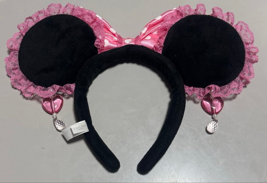 ディズニー ミニー カチューシャ イヤリング付 ピンク レース フリル