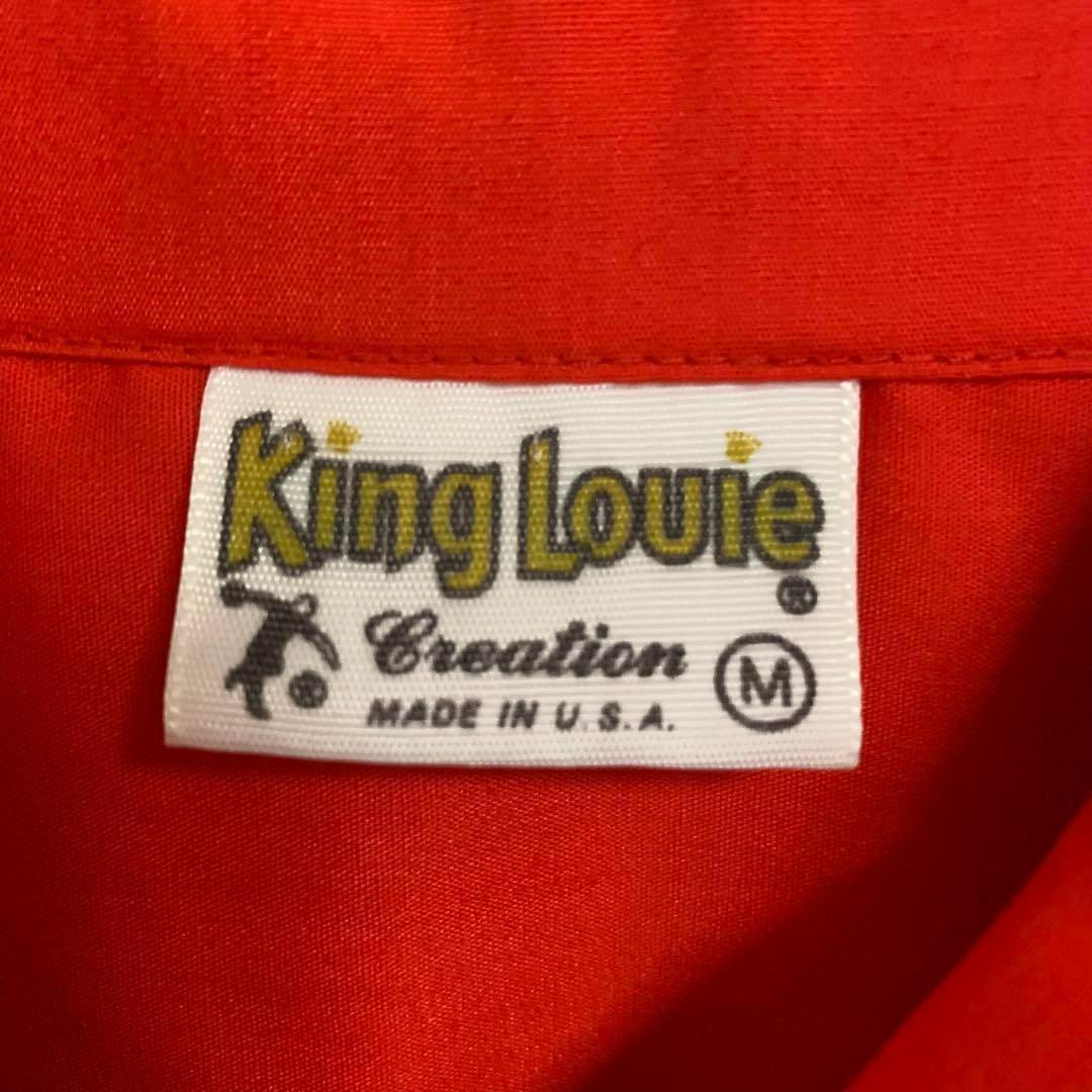 70s　KingLouie　キングルイ　刺繍　ボーリングシャツ　レッド　Ｌ　古着