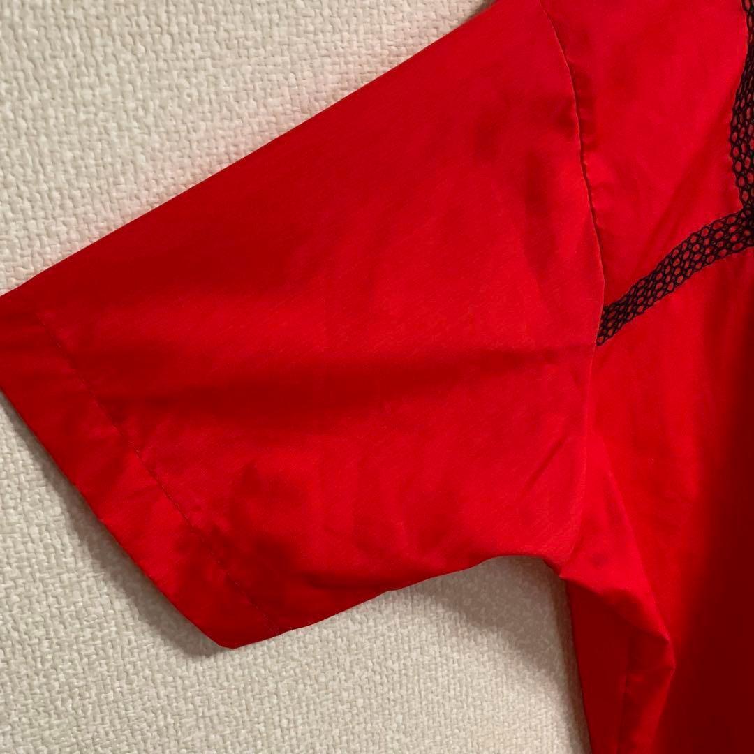 70s　KingLouie　キングルイ　刺繍　ボーリングシャツ　レッド　Ｌ　古着