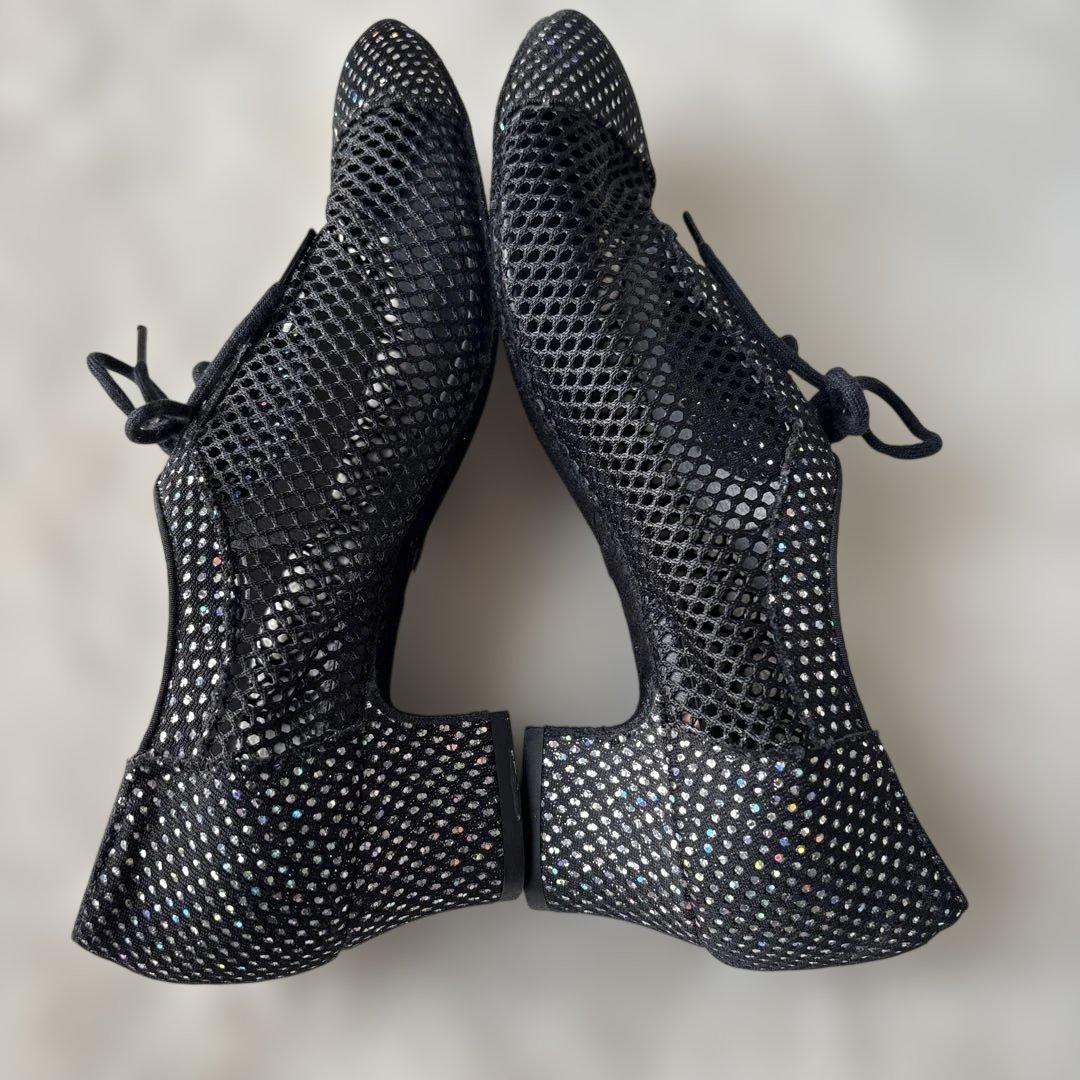 pretty dance shoesダンスシューズ黒×ホログラムラメ22.5