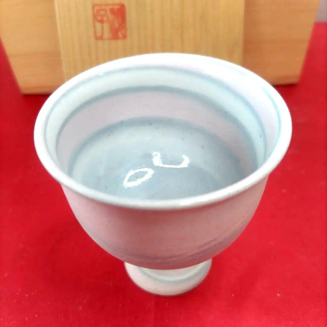 4代徳田八十吉　徳田順子　酒杯　馬上盃　リキュールグラス　2客　共箱共布陶歴付