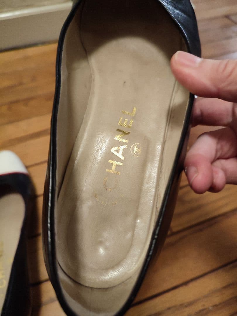CHANEL Vintage バレエシューズ 37 黒/白/赤
